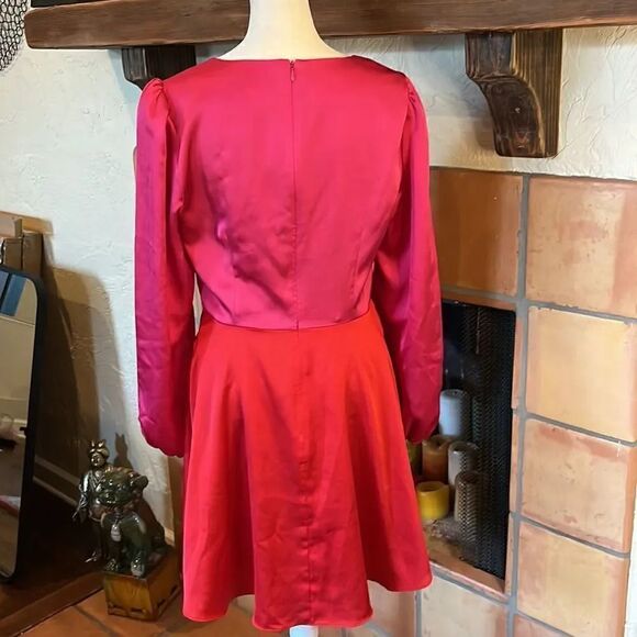 Milly Red and Pink Stella Bicolor Satin Color-block Tie Dress, size 6 - Picture 7 of 13